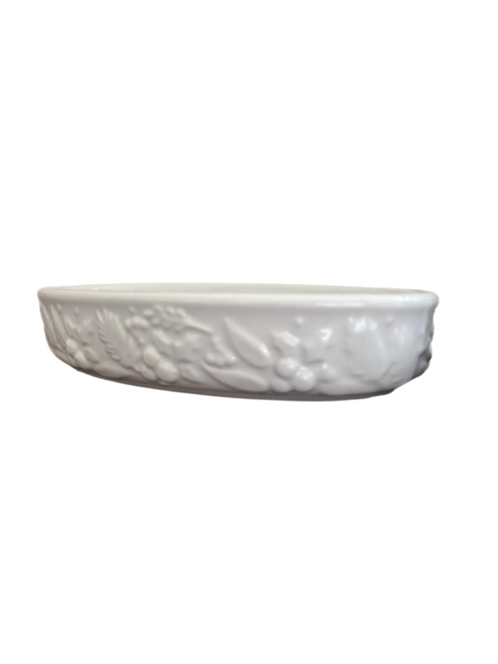 White Oval Ceramic Trinket Catchall Tray Dish Holiday Christmas Festive Holly